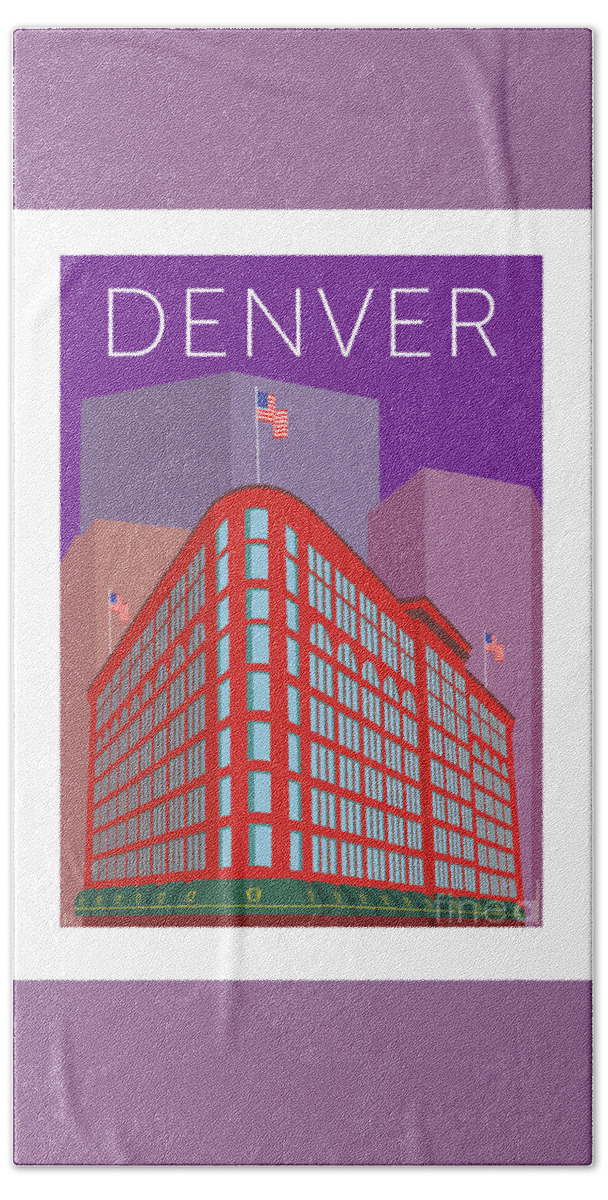Denver Hand Towel featuring the digital art DENVER Brown Palace/Purple by Sam Brennan