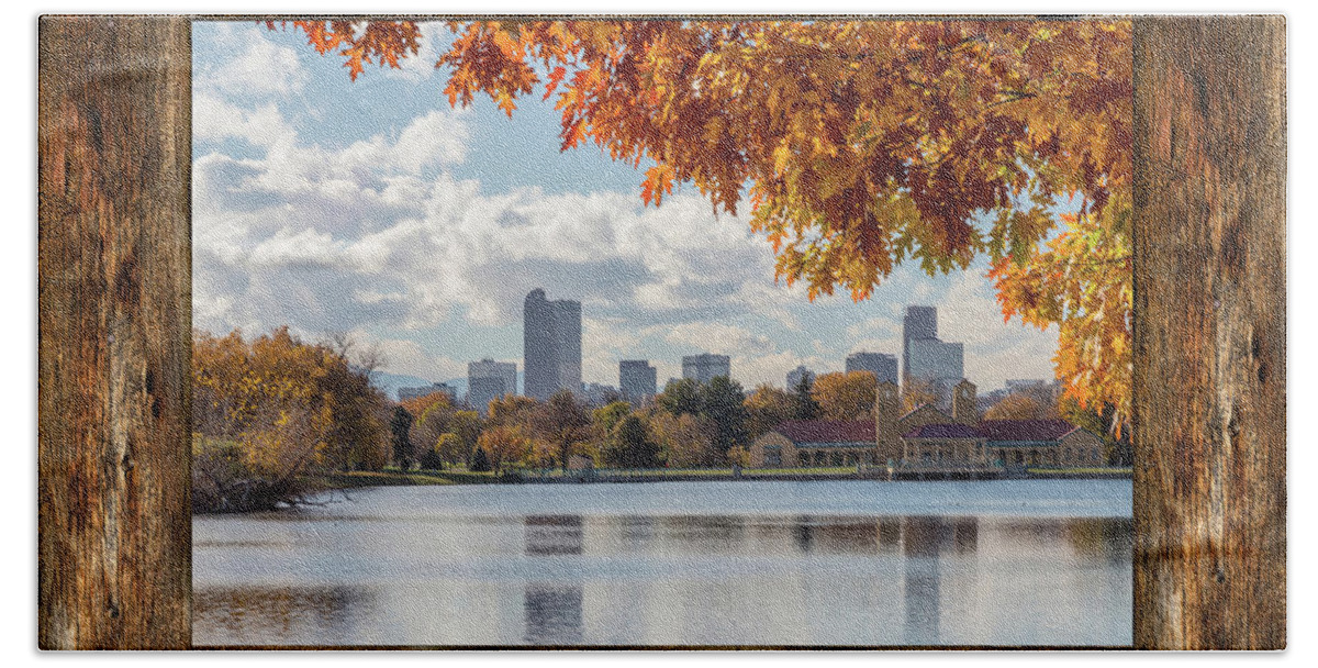 Windows Bath Towel featuring the photograph Denver City Skyline Barn Window View by James BO Insogna