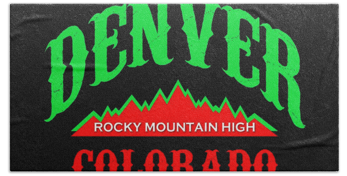 Denver Hand Towel featuring the mixed media Denver Colorado Rocky Mountain Design by Peter Potter