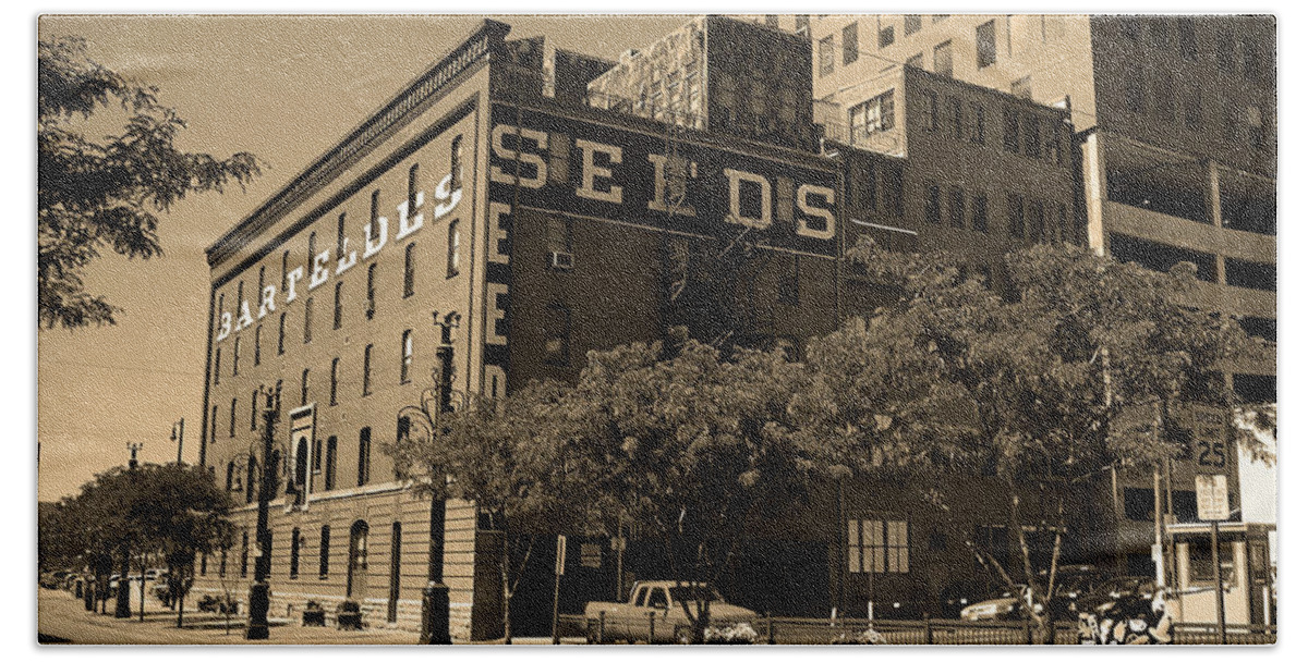 16th Bath Towel featuring the photograph Denver Downtown Warehouse Sepia by Frank Romeo