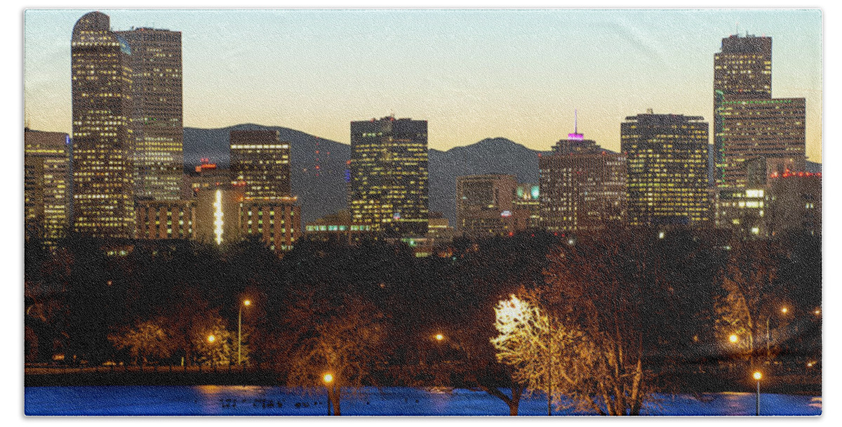 America Bath Towel featuring the photograph Denver Skyline - City Park View - Cool Blue by Gregory Ballos