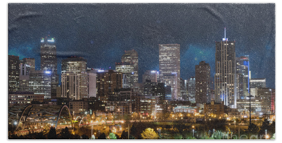 America Hand Towel featuring the photograph Denver Under a Night Sky by Juli Scalzi