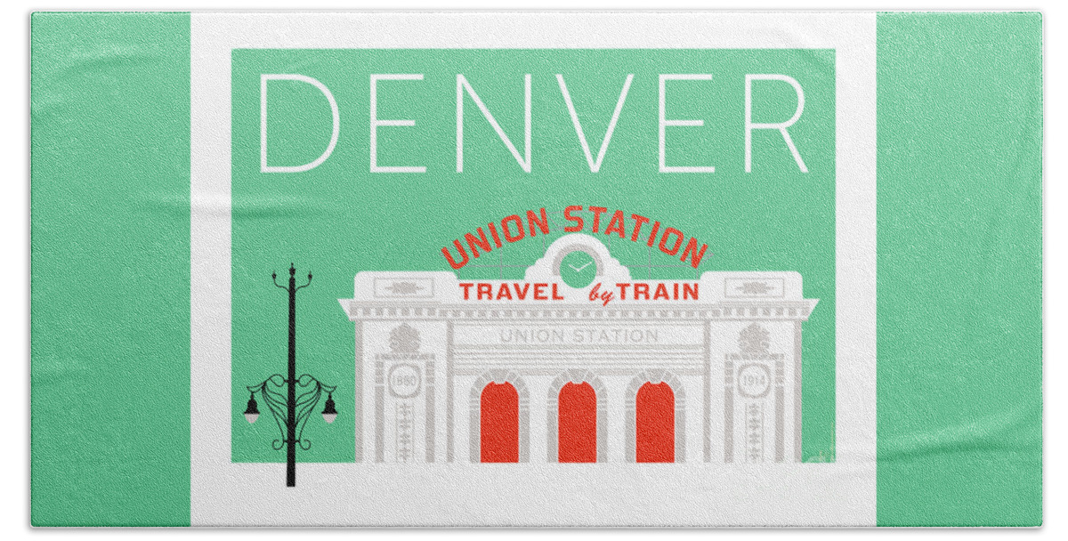 Denver Bath Towel featuring the digital art DENVER Union Station/Aqua by Sam Brennan
