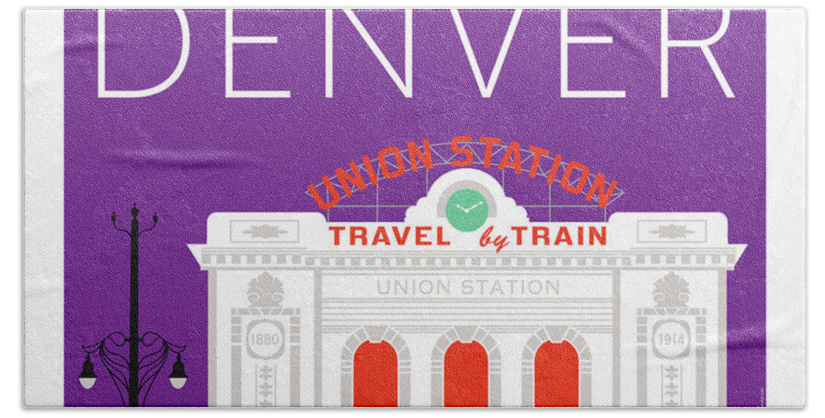Denver Bath Towel featuring the digital art DENVER Union Station/Purple by Sam Brennan