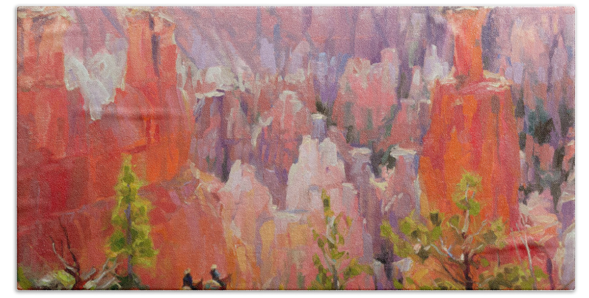 Southwest Hand Towel featuring the painting Descent into Bryce by Steve Henderson