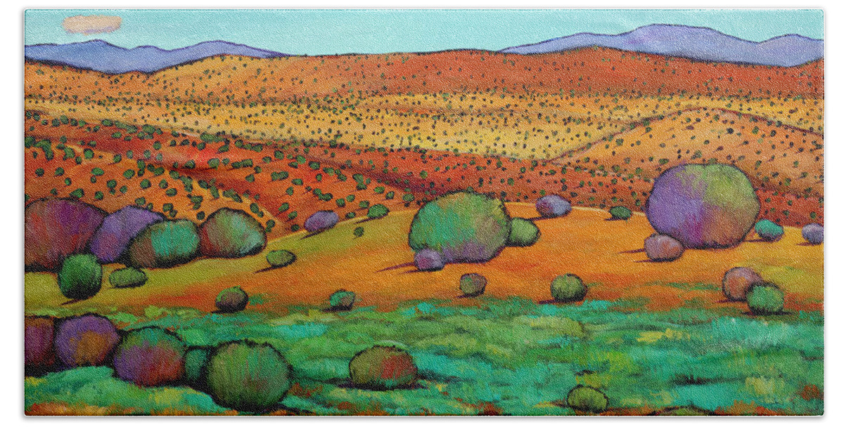 New Mexico Desert Bath Towel featuring the painting Desert Day by Johnathan Harris