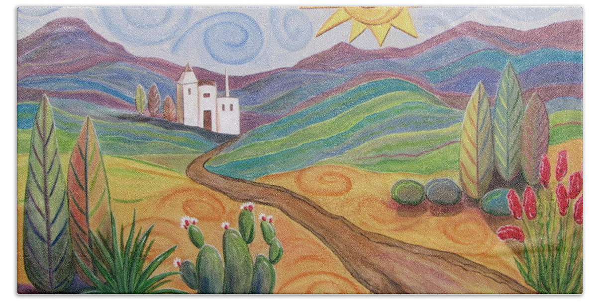 Southwest Bath Towel featuring the painting Desert Dreams by Anita Burgermeister