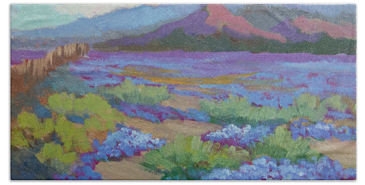 Desert Bath Towel featuring the painting Desert In Bloom by Diane McClary