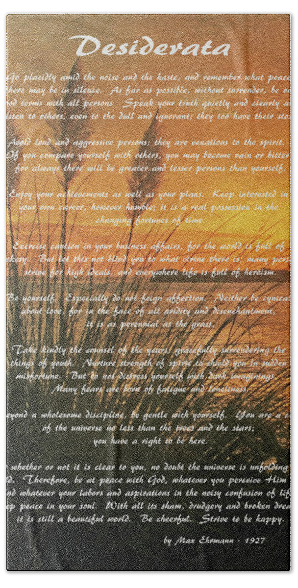 Desiderata Hand Towel featuring the photograph Desiderata - Go Placidly by HH Photography of Florida