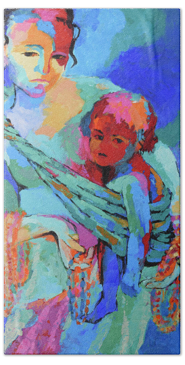 Mother And Child Hand Towel featuring the painting Determination by Jyotika Shroff