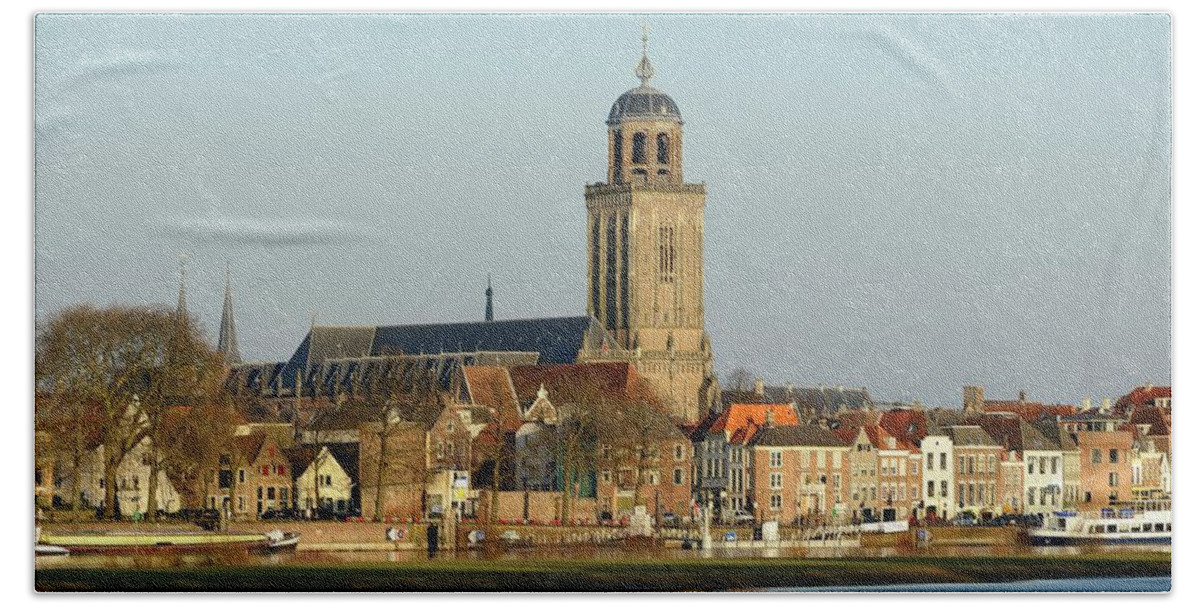 Deventer Hand Towel featuring the photograph Deventer with the Great Church or St. Lebuinus Church by Merijn Van der Vliet