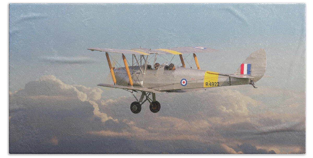 Aircraft Bath Towel featuring the digital art DH Tiger Moth - 'First Steps' by Pat Speirs