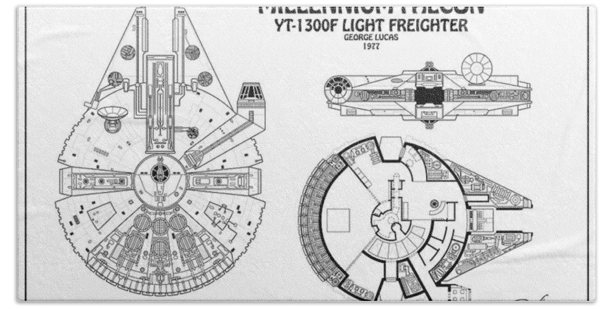 Diagram Illustration For The Millennium Falcon From Star Wars Hand Towel