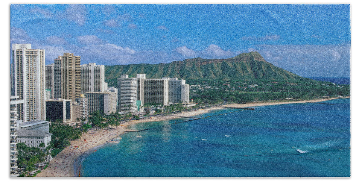 Aerial Hand Towel featuring the photograph Diamond Head And Waikiki by William Waterfall - Printscapes