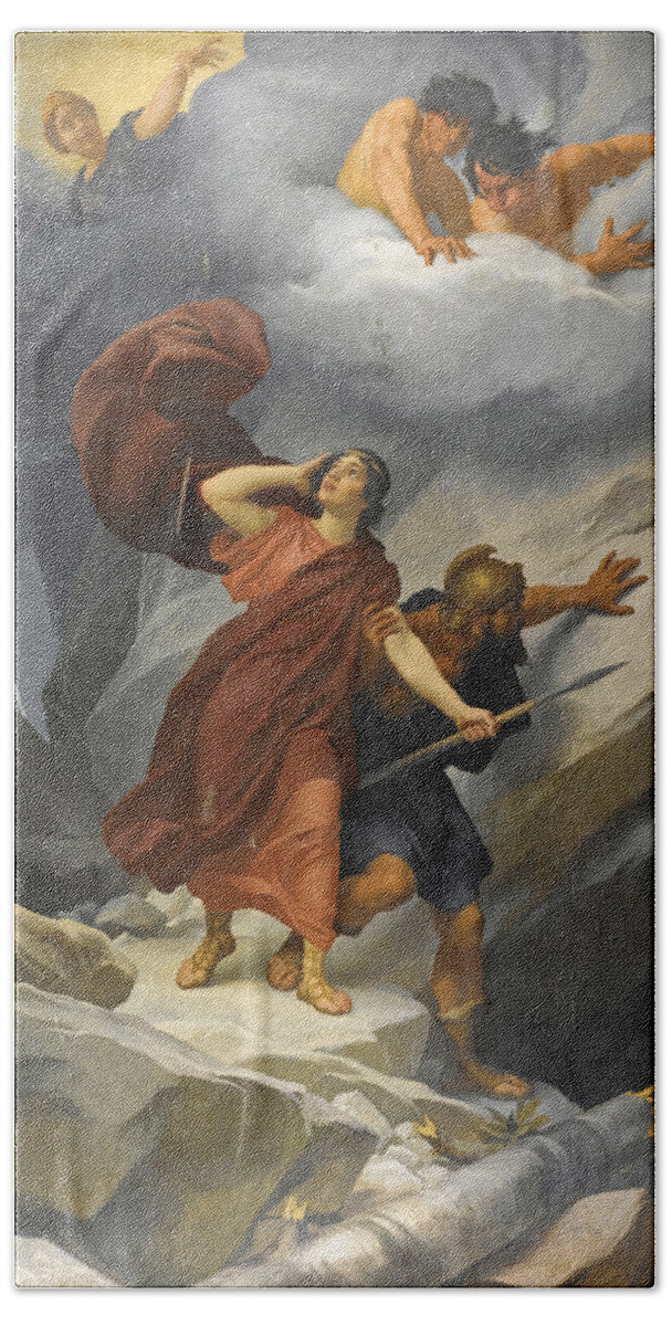 Andreas Groll Bath Towel featuring the painting Dido and Aeneas by Andreas Groll