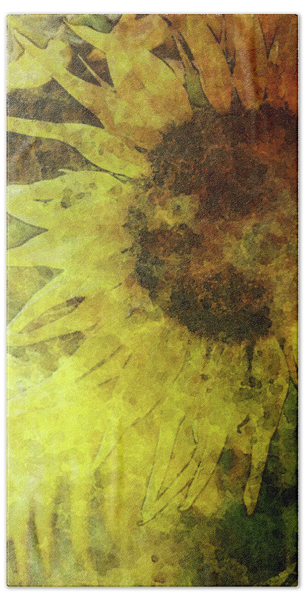 Lost Bath Towel featuring the photograph Digital Lost Watercolor Bee and Sunflower 2248 LW_2 by Steven Ward