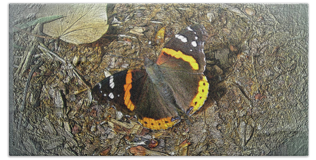 Butterfly Bath Towel featuring the photograph Digital Red Admiral Butterfly - Vanessa atalanta by Carol Senske
