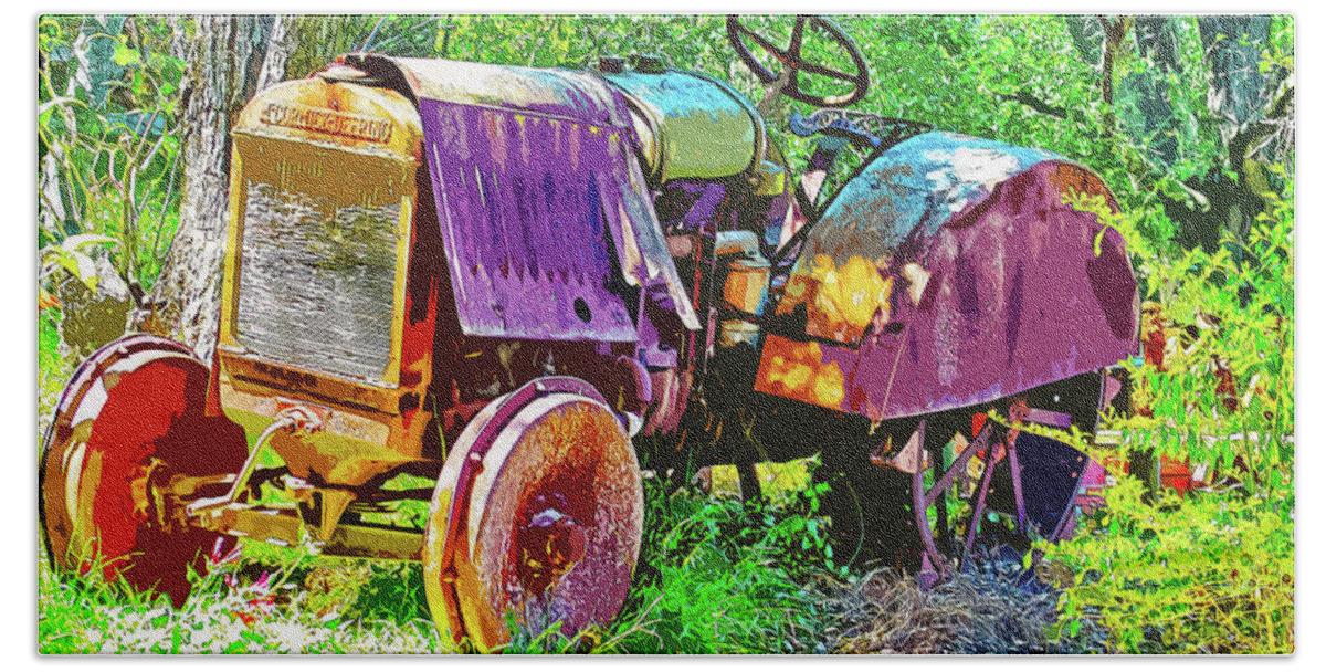 Tractor Bath Towel featuring the digital art Dilapidated Tractor by Anthony Murphy