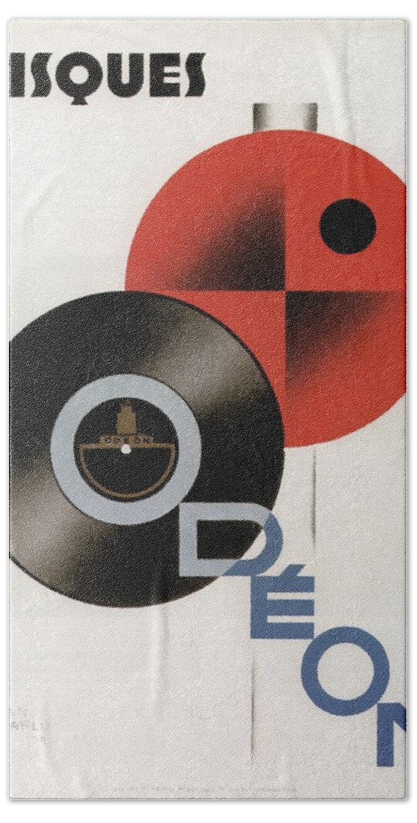 Vintage Hand Towel featuring the mixed media Disques Odeon - Vintage Advertising Poster by Studio Grafiikka