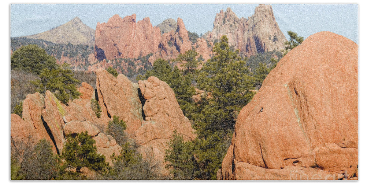 Garden Of The Gods Bath Towel featuring the photograph Distant Garden of the Gods from Red Rock Canyon by Steven Krull