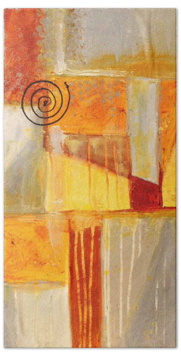 Gold Abstract Painting Hand Towel featuring the painting Distractions 2 Abstract Painting by Nancy Merkle