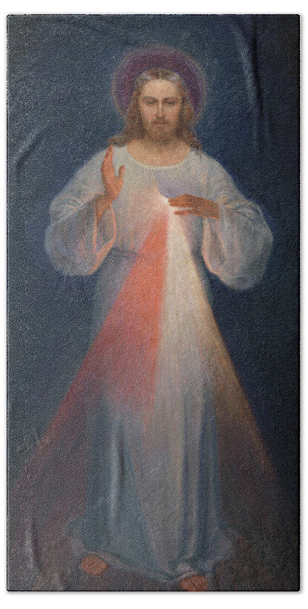 Divine Mercy Hand Towel featuring the painting Divine Mercy by Kazimierowski Eugene