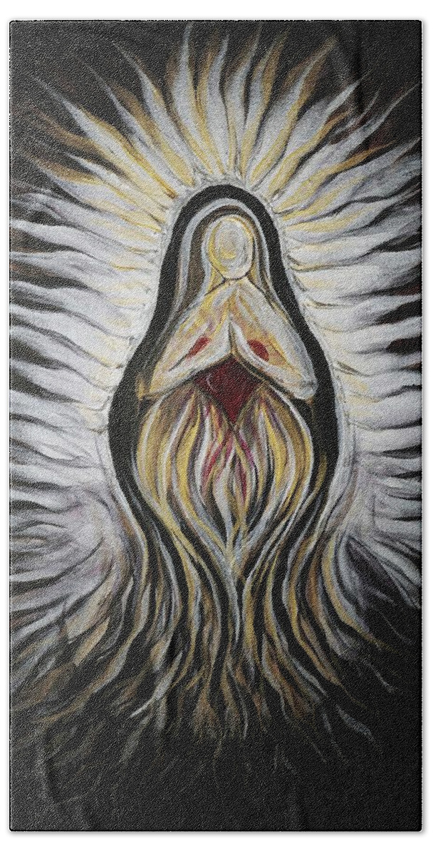 Divine Bath Towel featuring the painting Divine Mother Milagro by Michelle Pier