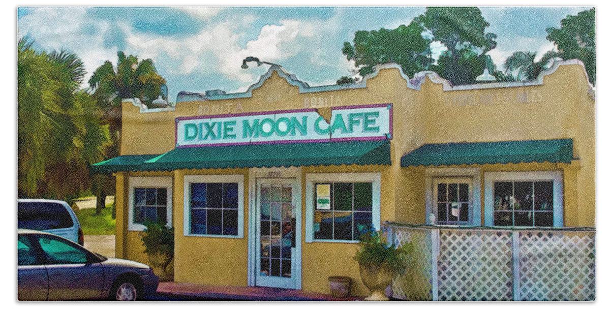 Bonita Springs Hand Towel featuring the photograph Dixie Moon Cafe in Bonita Springs by Ginger Wakem