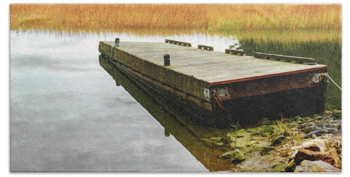 Maine Lobster Boats Hand Towel featuring the photograph Dock And Marsh by Tom Singleton