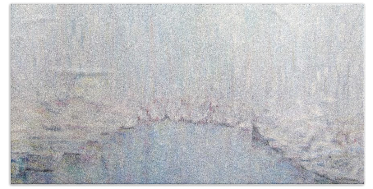Impressionism Bath Towel featuring the painting Dock in France by Glenda Crigger