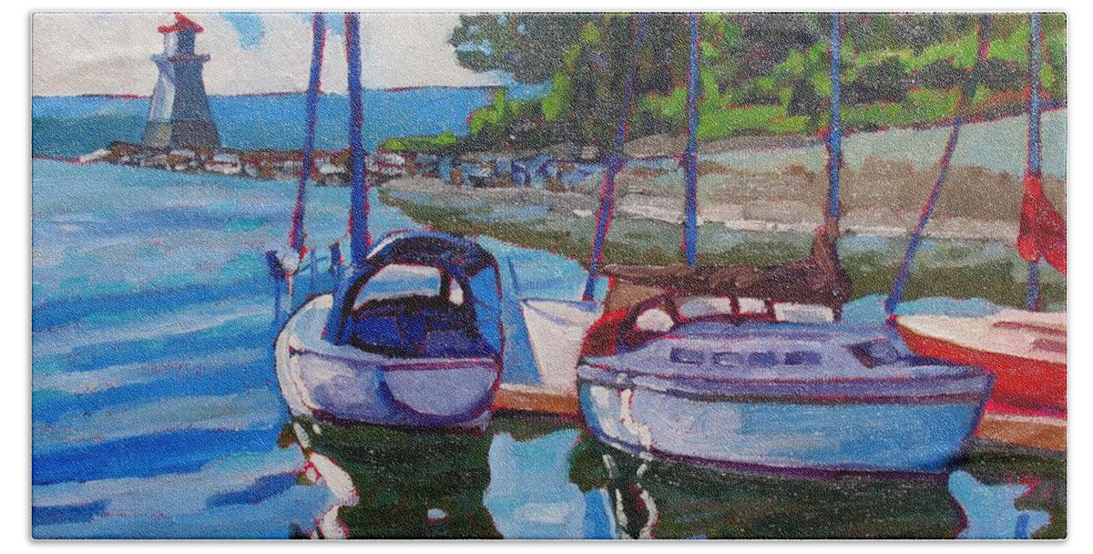812 Hand Towel featuring the painting Docked in the Saugeen by Phil Chadwick