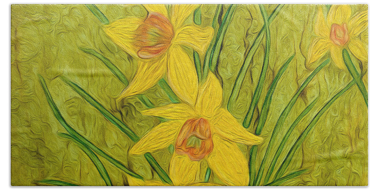 Daffodils Hand Towel featuring the painting Daffodils Too by Laurie Williams