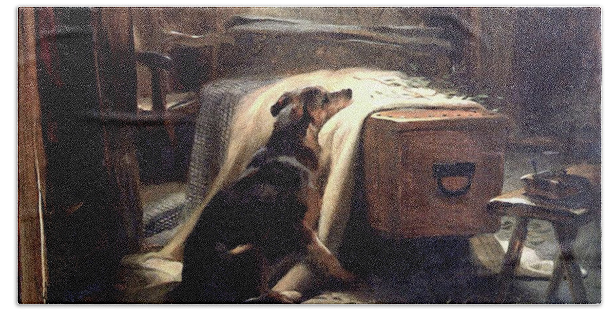 Dog Bath Towel featuring the mixed media Dog Old Shepherds Chief Mourner by Edwin Landseer