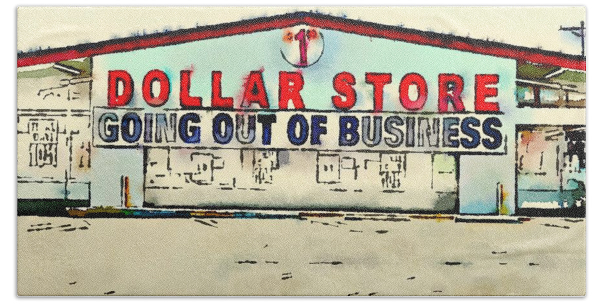 Dollar Store Hand Towel featuring the digital art Dollar Store by Steve Glines
