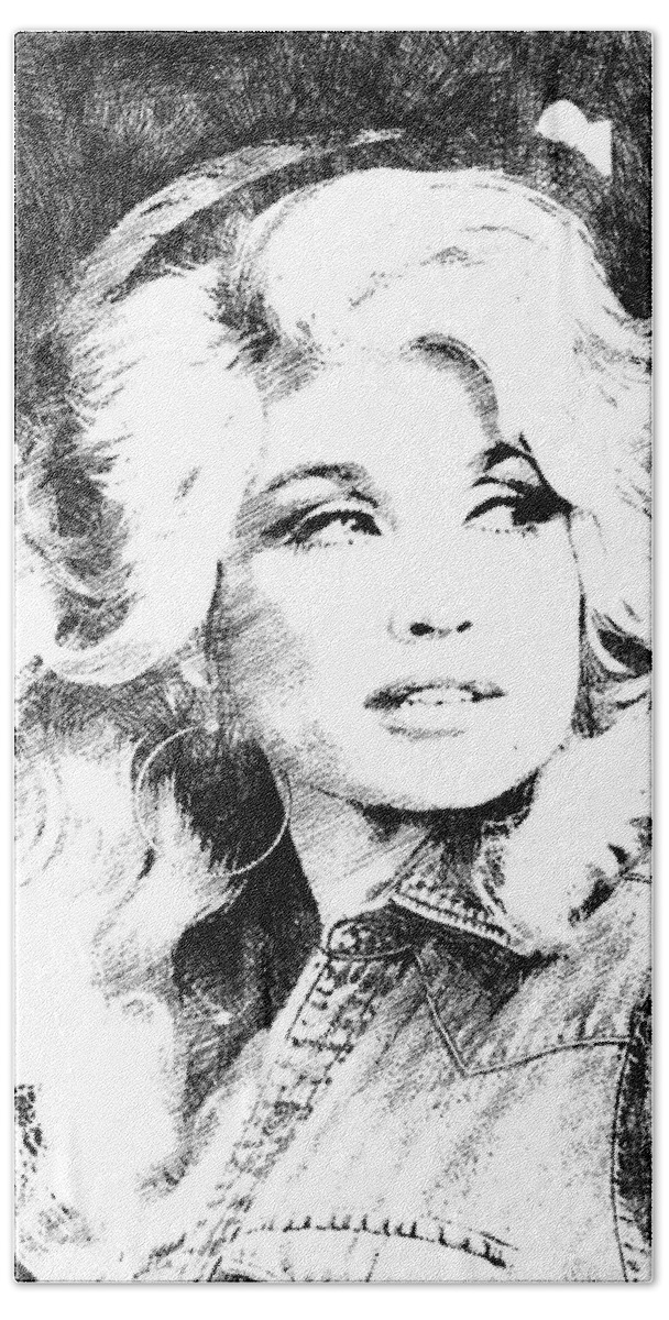 Dolly Parton Hand Towel featuring the digital art Dolly Parton bw portrait by Mihaela Pater