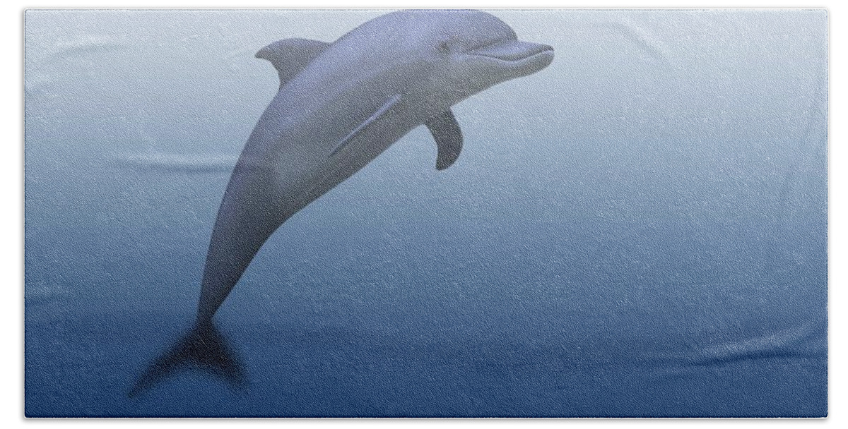 Dolphin Bath Towel featuring the digital art Dolphin In Ocean Blue by Movie Poster Prints