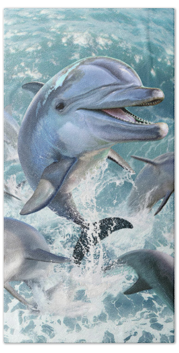 Dolphin Hand Towel featuring the digital art Dolphin Jump by Jerry LoFaro