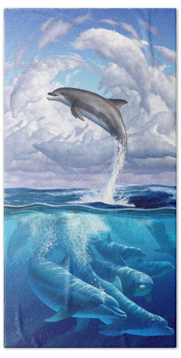 Dolphins Hand Towel featuring the digital art Dolphonic Symphony by Jerry LoFaro