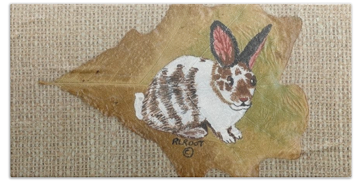 Wildlife Hand Towel featuring the painting domestic Rabbit by Ralph Root