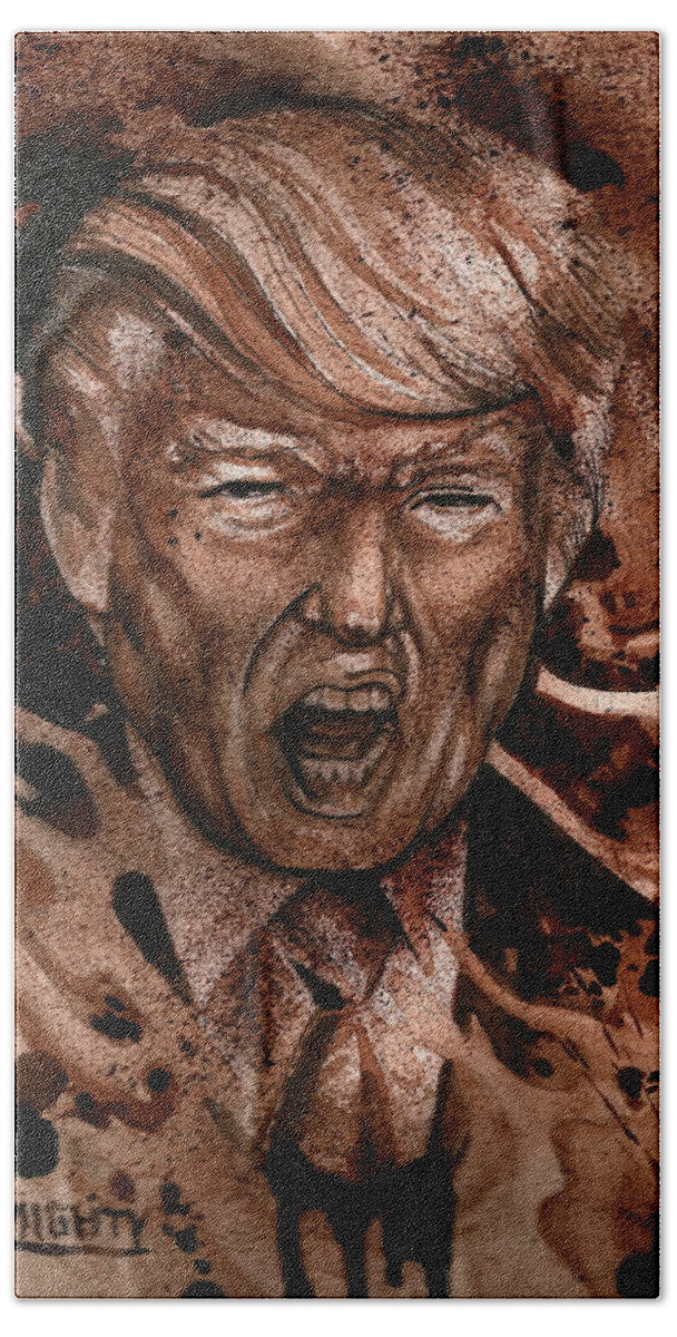 Ryan Almighty Hand Towel featuring the painting Donald Trump by Ryan Almighty