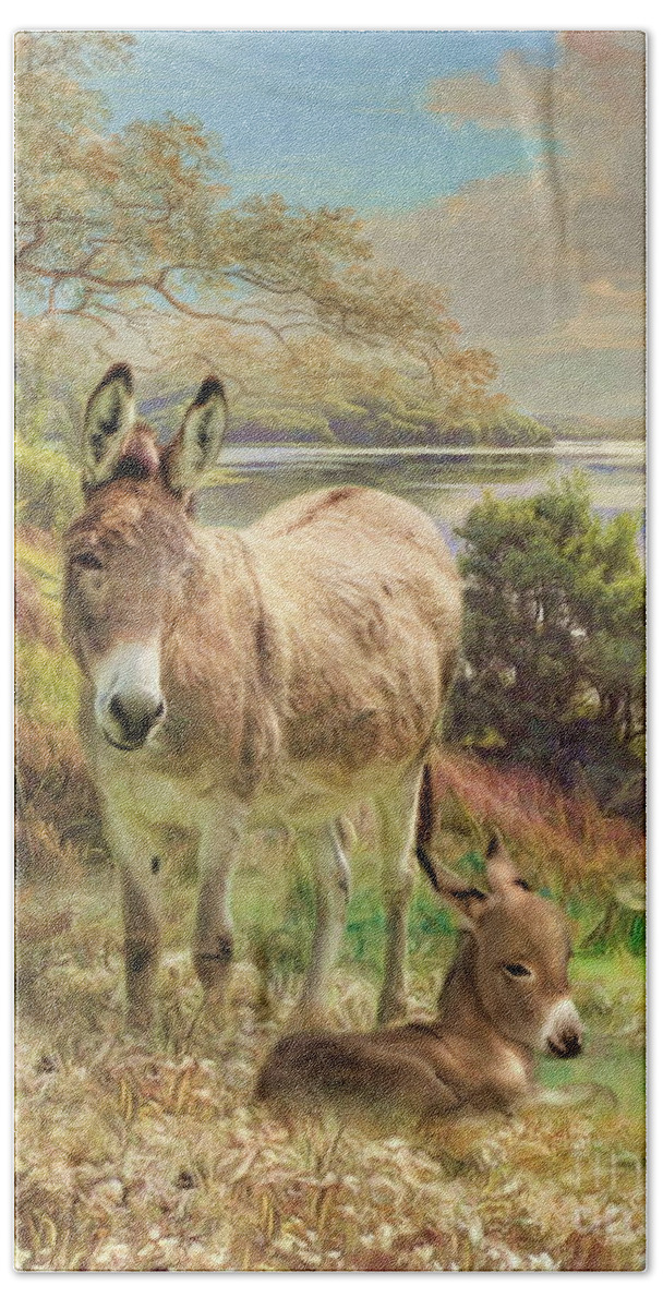 Donkey Bath Towel featuring the digital art Donkey and Foal by Trudi Simmonds