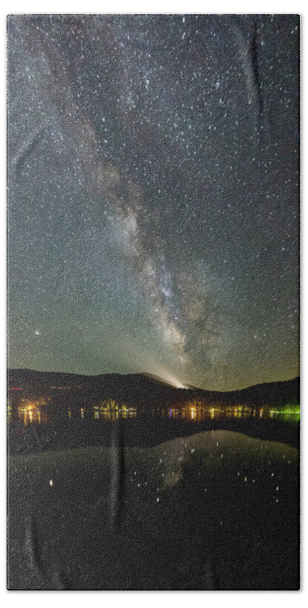 Donner Lake Bath Towel featuring the photograph Donner Lake Milky Way by Mike Ronnebeck