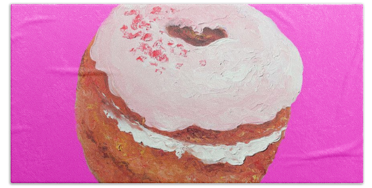 Cronut Bath Towel featuring the painting Donut Painting by Jan Matson