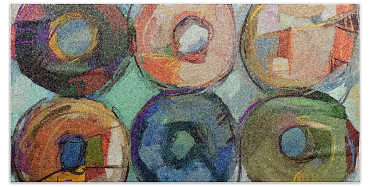 Abstract Bath Towel featuring the mixed media Donuts Galore by Russell Pierce