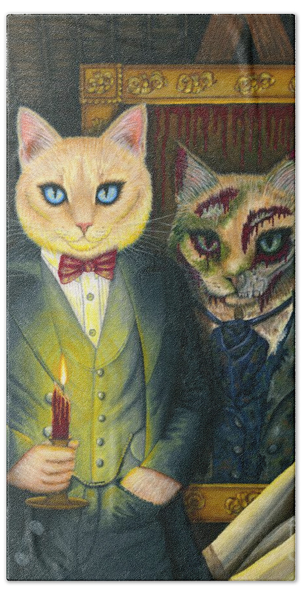 Dorian Gray Bath Towel featuring the painting Dorian Gray as a Cat by Carrie Hawks