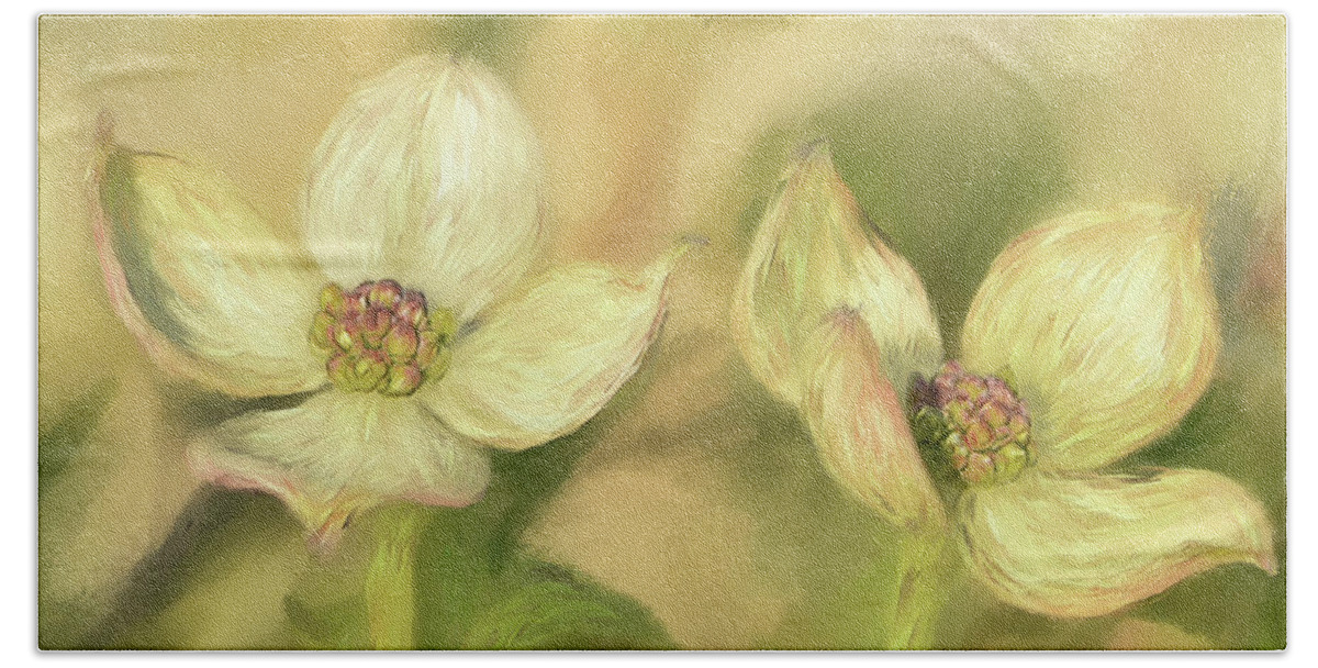 Dogwood Hand Towel featuring the digital art Double Dogwood Blossoms In Evening Light by Lois Bryan