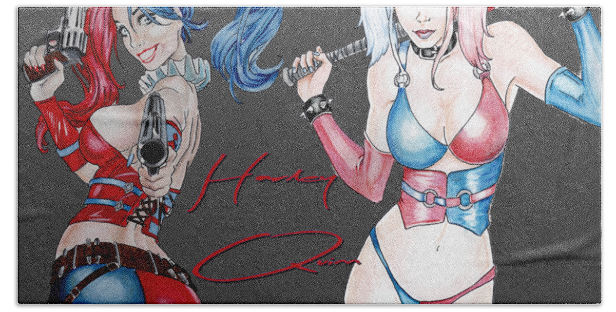 Harley Bath Towel featuring the drawing Double Trouble by Bill Richards