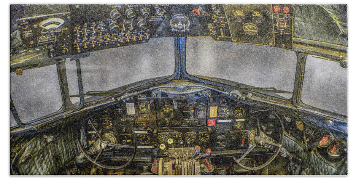 Douglas C-47 Skytrain Cockpit Hand Towel featuring the photograph Douglas C-47 Skytrain Cockpit by Tommy Anderson