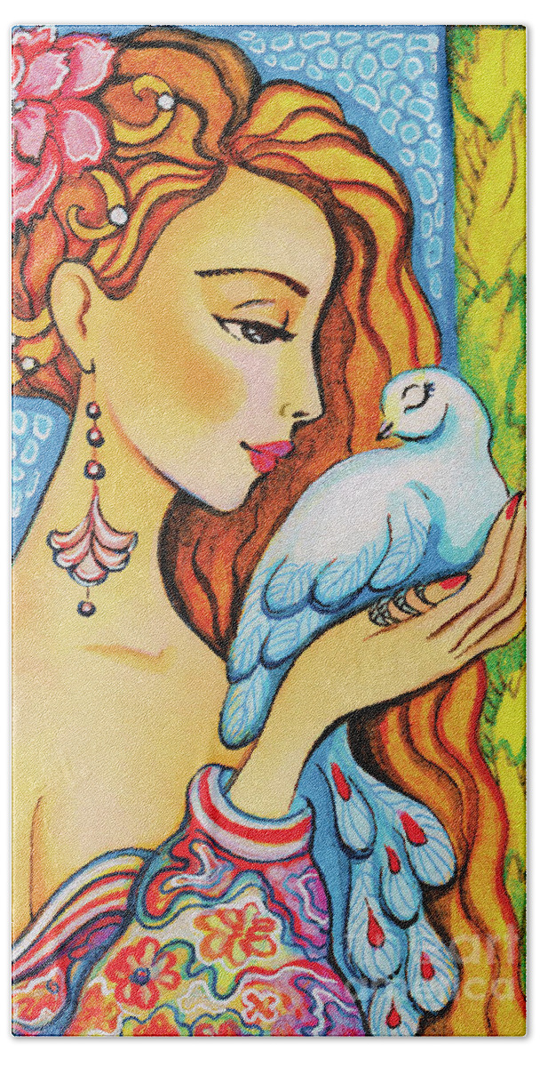 Dove Woman Bath Towel featuring the painting Dove Whisper by Eva Campbell