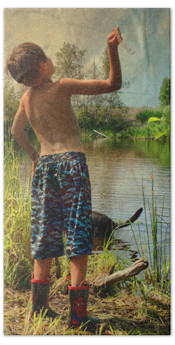 Boy Hand Towel featuring the photograph Down At The Pond by Sue Capuano